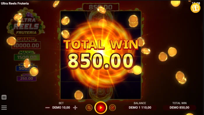 Ultra Reels Fruteria - pantalla final con el premio recogido